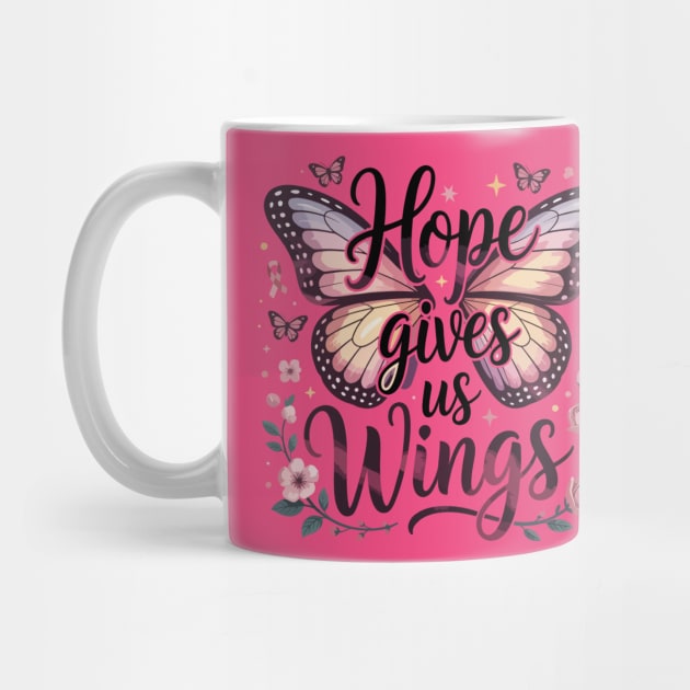 Hope Gives Us Wings Breast Cancer Awareness Pink Butterfly by ism's Store